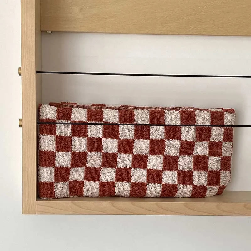 Ownkoti Badetuch-Set mit Schachbrettmuster und Farbblockdesign