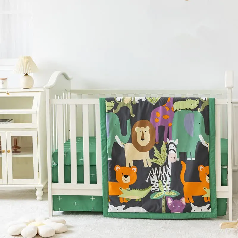 Bettwäscheset für Kinderbett mit Cartoon-Tiermotiv aus reiner Baumwolle (3-teilig)