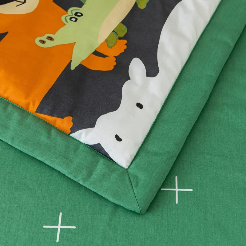 Bettwäscheset für Kinderbett mit Cartoon-Tiermotiv aus reiner Baumwolle (3-teilig)