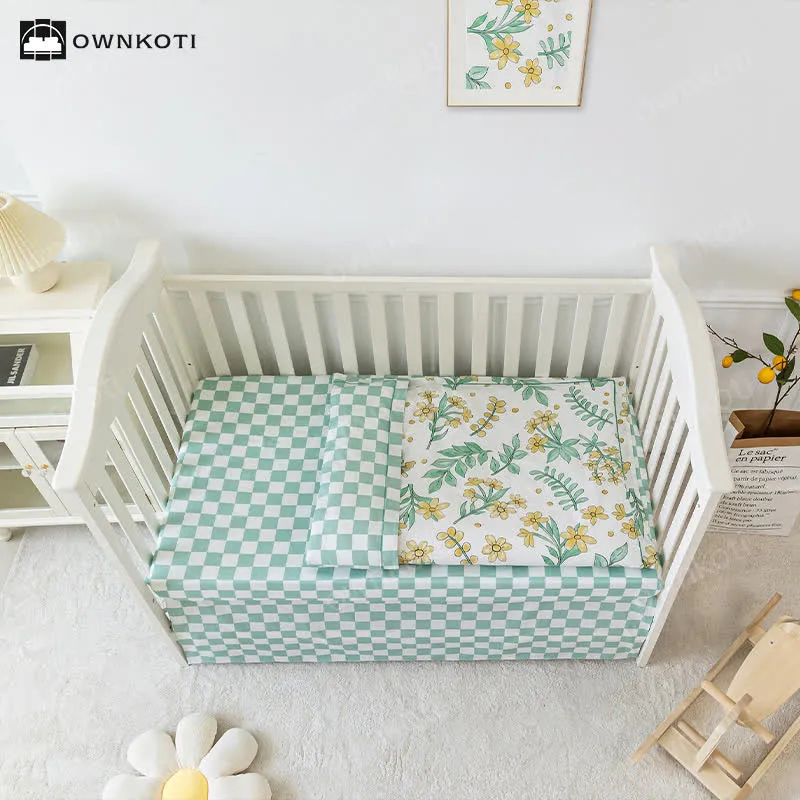 Bettwäscheset für Kinderbett mit Blumenmuster aus reiner Baumwolle (3-teilig)