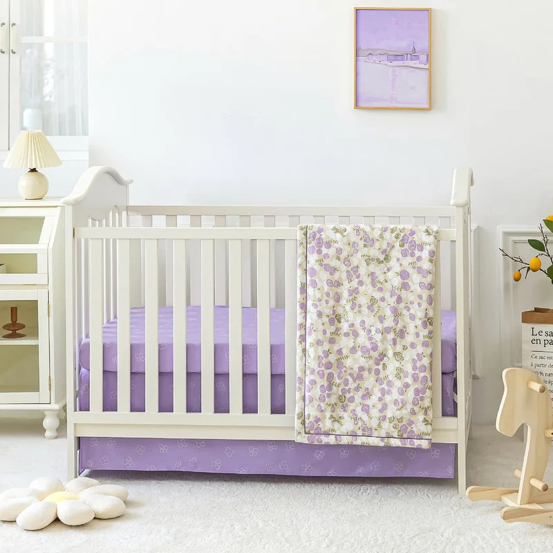 Elegantes Bettwäscheset für Kinderbetten aus reiner Baumwolle mit Blumenmuster (3-teilig)