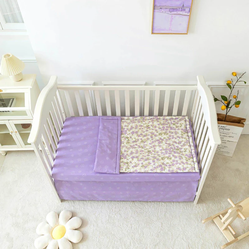 Elegantes Bettwäscheset für Kinderbetten aus reiner Baumwolle mit Blumenmuster (3-teilig)