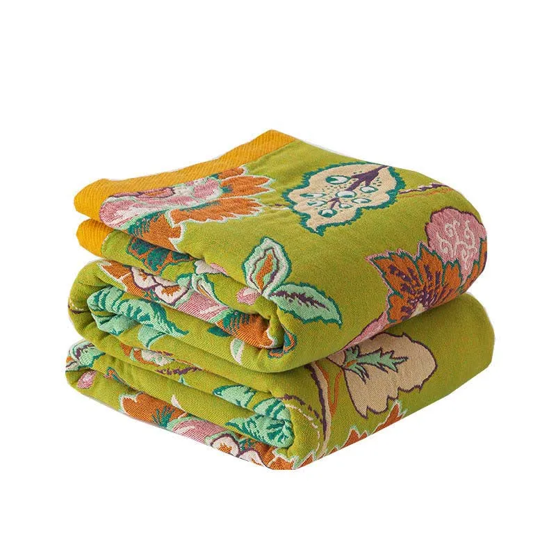 Bunte, florale Wendedecke aus Baumwollgaze