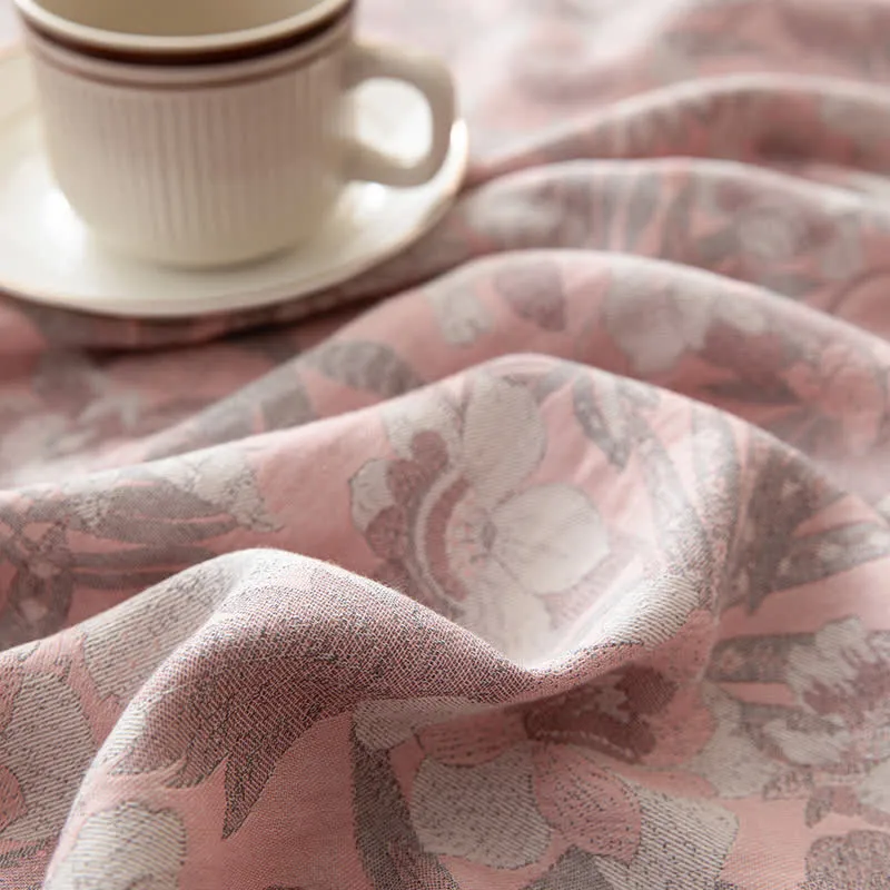 Doppellagiges Spannbettlaken aus Gaze-Jacquard mit Blumenmuster