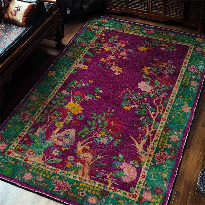 Rutschfester, waschbarer dekorativer Vintage-Teppich mit Blumenmuster
