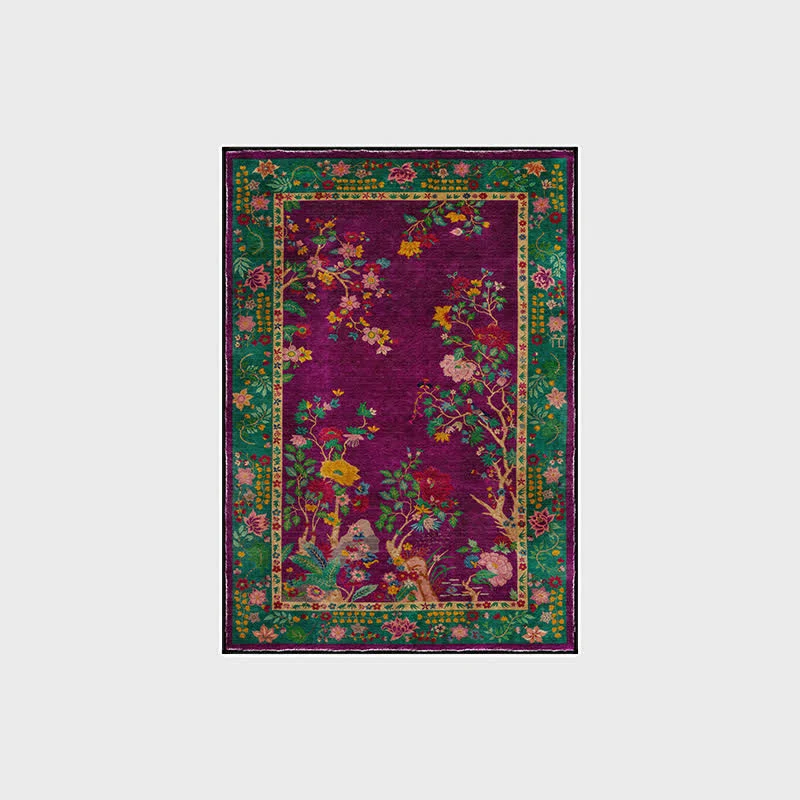 Rutschfester, waschbarer dekorativer Vintage-Teppich mit Blumenmuster