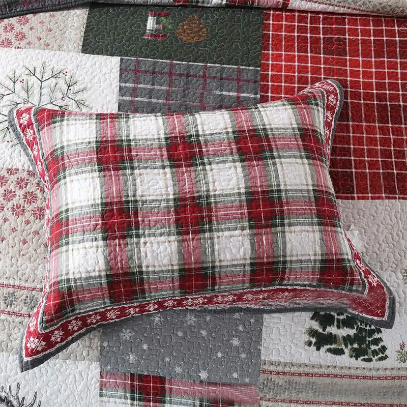 Weihnachts-Patchwork-Bettwäscheset aus gesteppter Baumwolle (3-teilig)