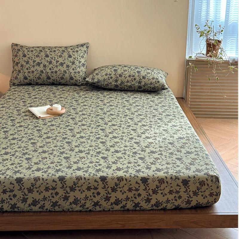Spannbettlaken aus Baumwollgaze-Jacquard mit Blumenmuster