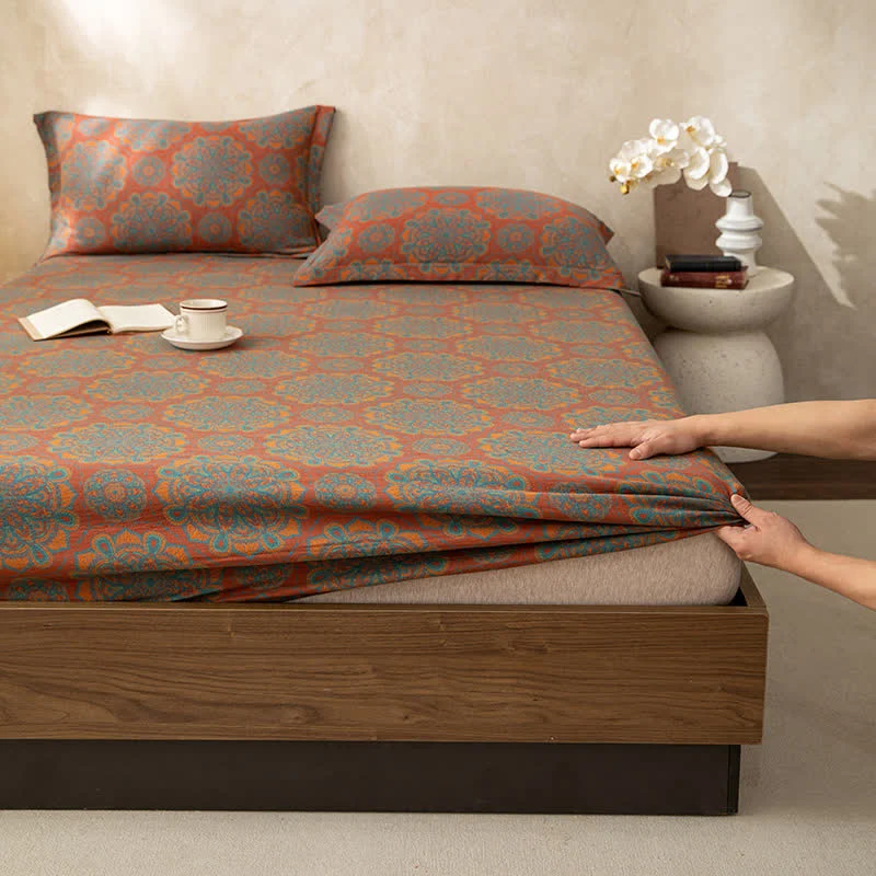 Weiches Spannbettlaken aus Baumwollgaze-Jacquard im Retro-Stil