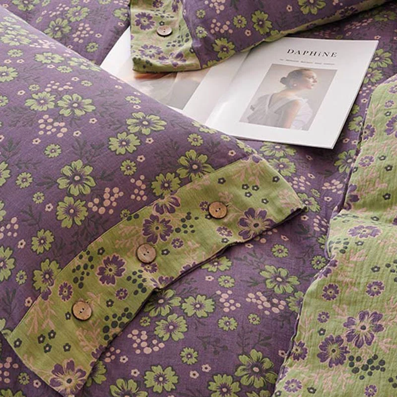 Bettwäsche-Sets aus Baumwollgaze mit Blumenmuster (4-teilig)