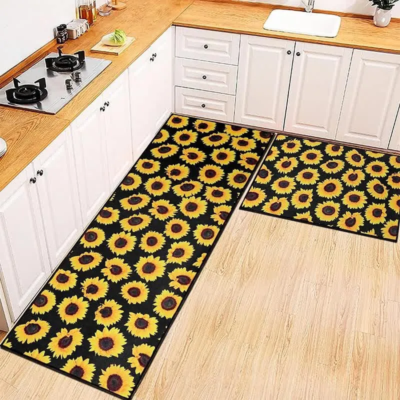Küchenbodenmatte im Frühlingspastoralstil mit Blumenpflanzen