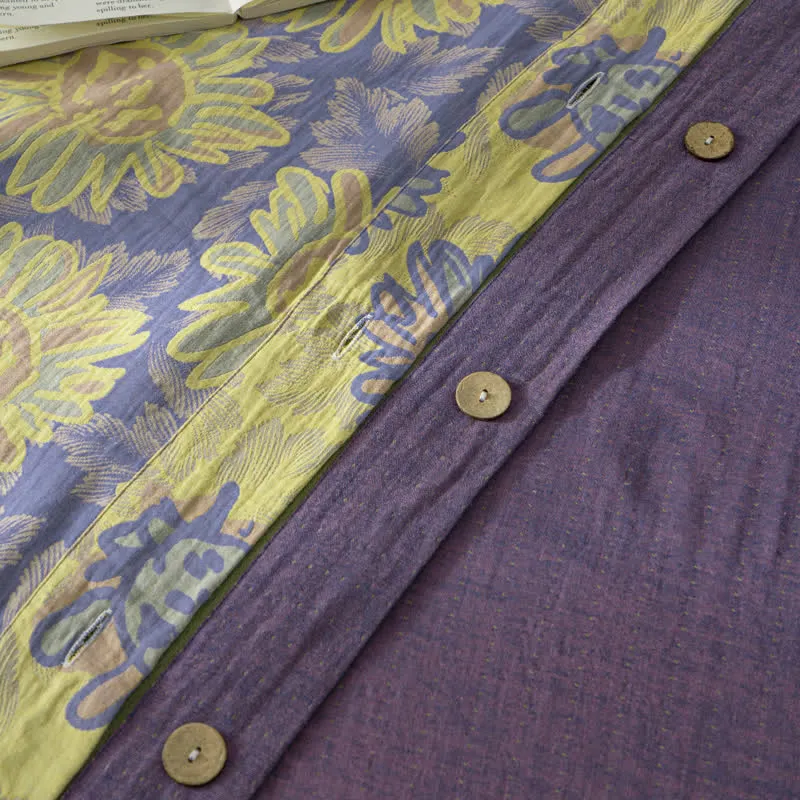 Jacquard-Bettwäscheset aus Baumwollgaze mit Sonnenblumenmotiv (4-teilig)
