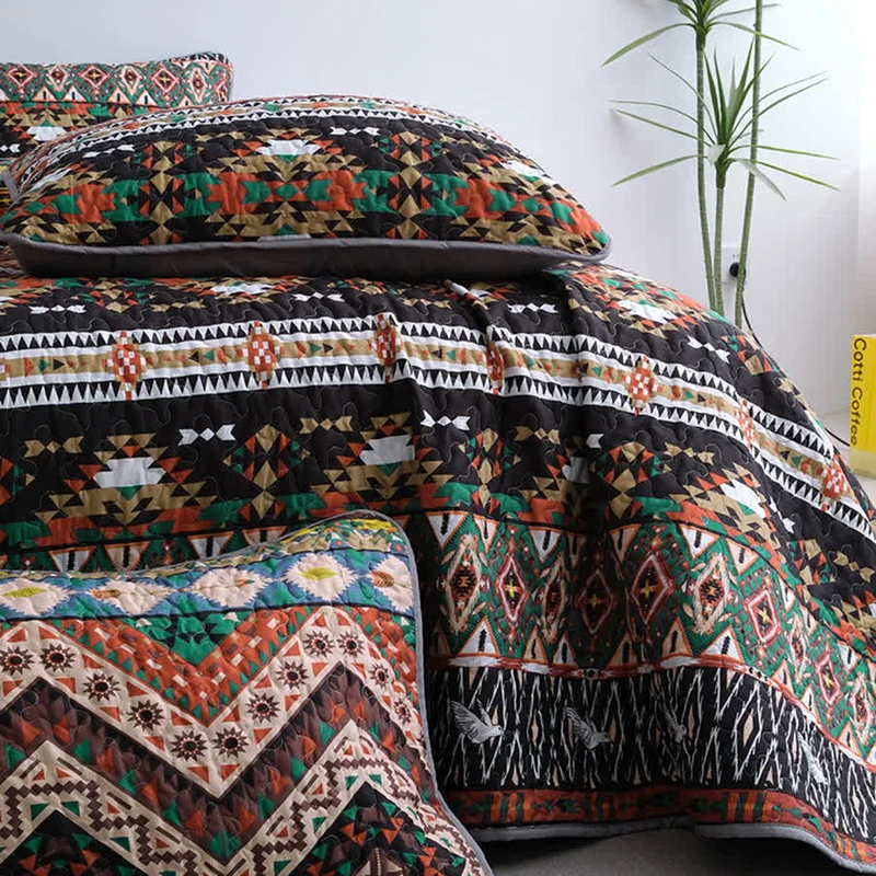 Gestepptes, atmungsaktives, weiches Bettwäscheset im Bohemian-Stil (3-teilig)