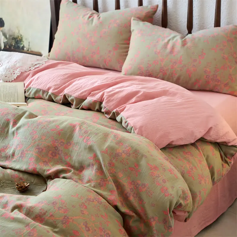 Bettwäscheset aus Baumwolle mit Jacquard-Gaze und Blumenmuster (4-teilig)