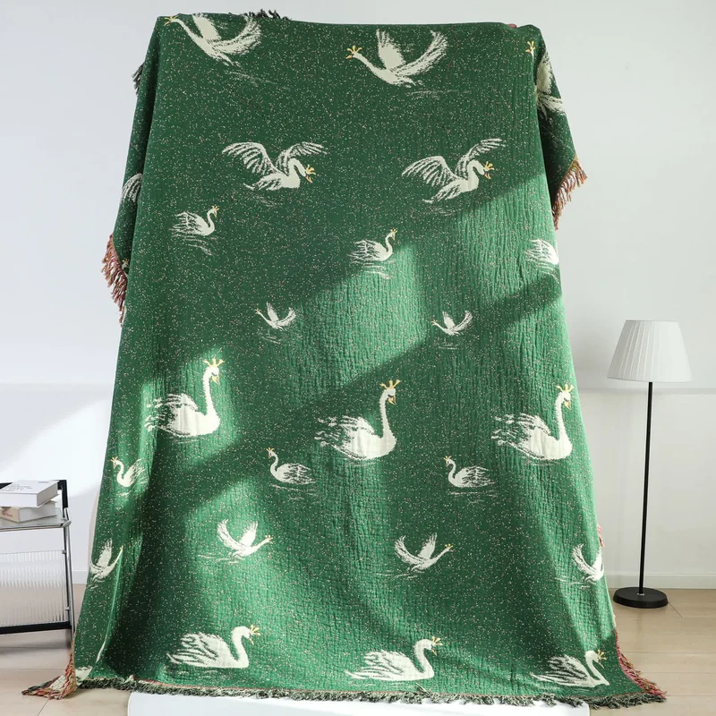 Elegante Sofadecke aus Gänse-Baumwollgaze mit Quasten