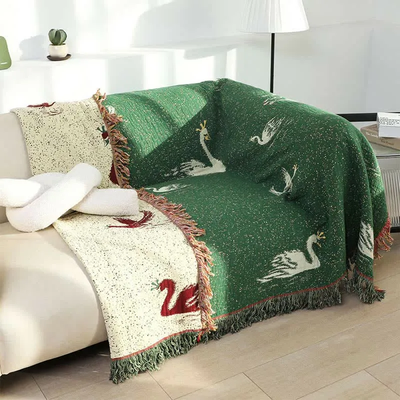 Elegante Sofadecke aus Gänse-Baumwollgaze mit Quasten