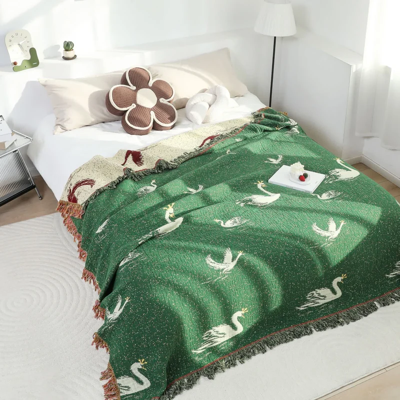 Elegante Sofadecke aus Gänse-Baumwollgaze mit Quasten
