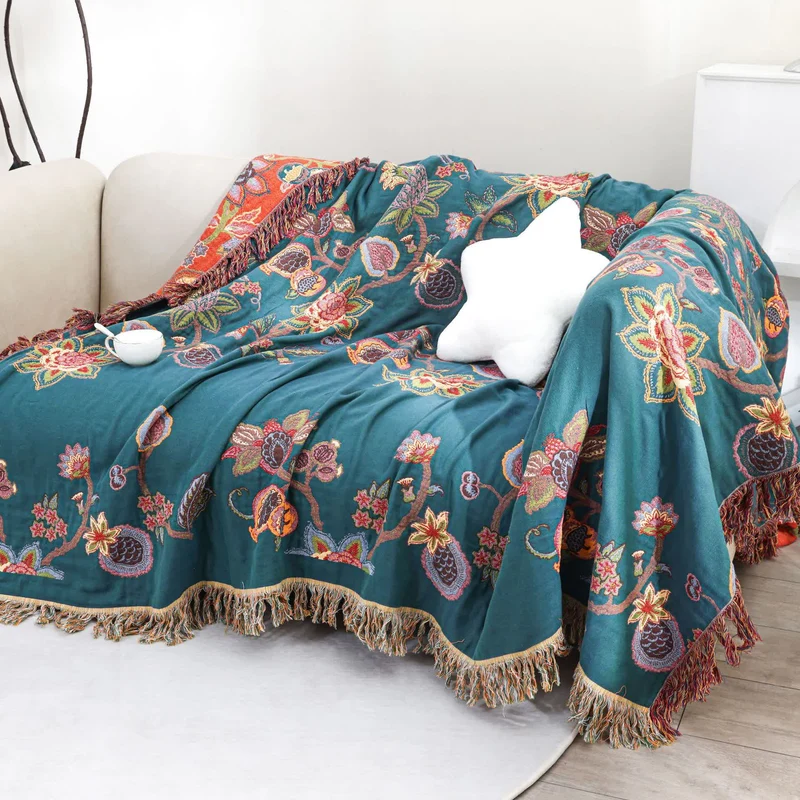 Bequeme Vintage-Sofadecke aus Baumwollgaze mit Quasten