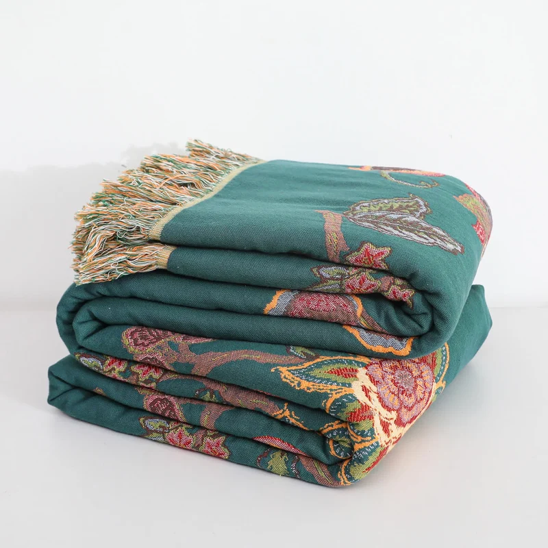 Bequeme Vintage-Sofadecke aus Baumwollgaze mit Quasten