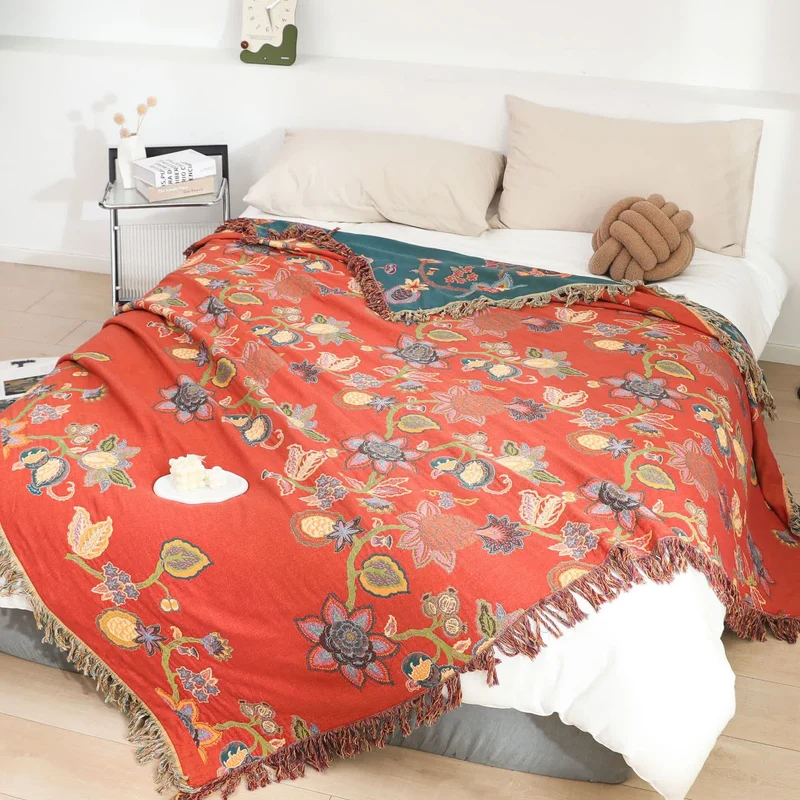 Bequeme Vintage-Sofadecke aus Baumwollgaze mit Quasten