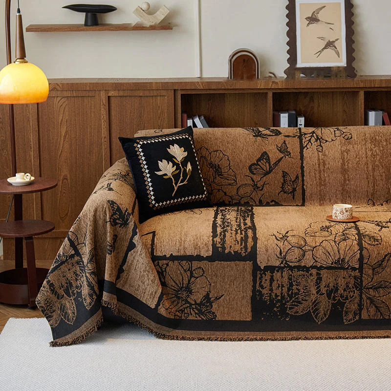 Chenille Couchbezug mit Vintage-Kunstpflanzen und Blumenmuster
