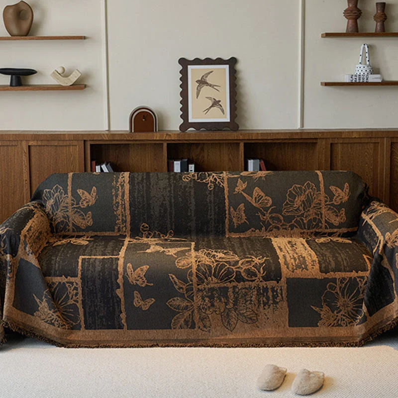 Chenille Couchbezug mit Vintage-Kunstpflanzen und Blumenmuster
