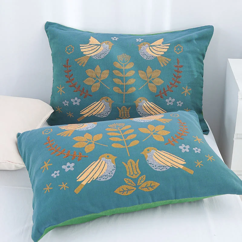 Boho Blumenvogel Baumwollgaze Kissenbezüge (2 Stück)