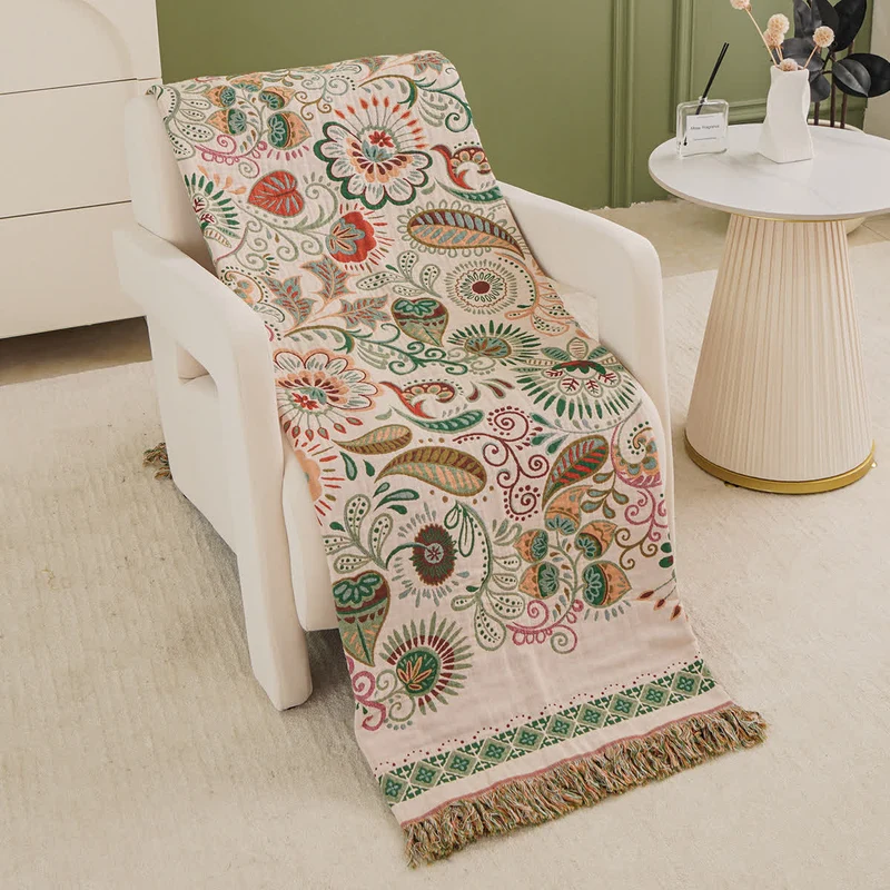 Retro-Paisley-Sofadecke aus Baumwollgaze mit Quaste