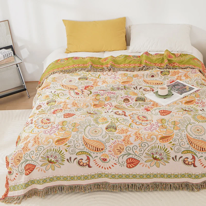 Retro-Paisley-Sofadecke aus Baumwollgaze mit Quaste
