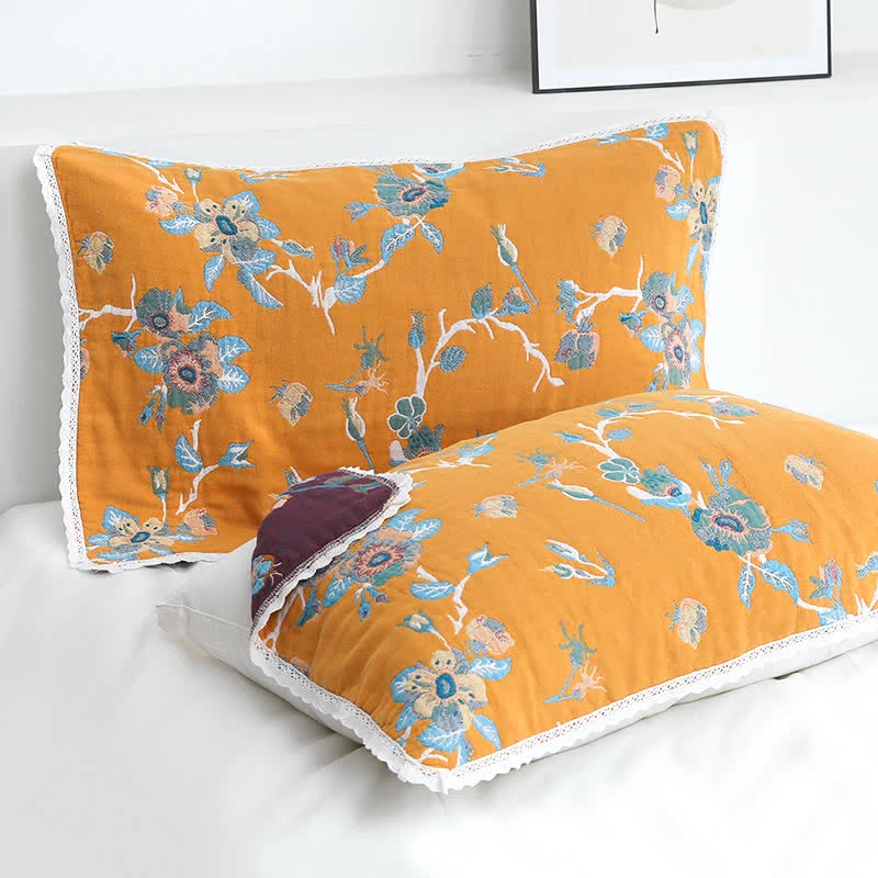 Ownkoti Weiches Kissenhandtuch aus Baumwolle mit Retro-Blumenmuster (2 Stück)