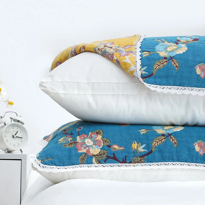 Ownkoti Weiches Kissenhandtuch aus Baumwolle mit Retro-Blumenmuster (2 Stück)