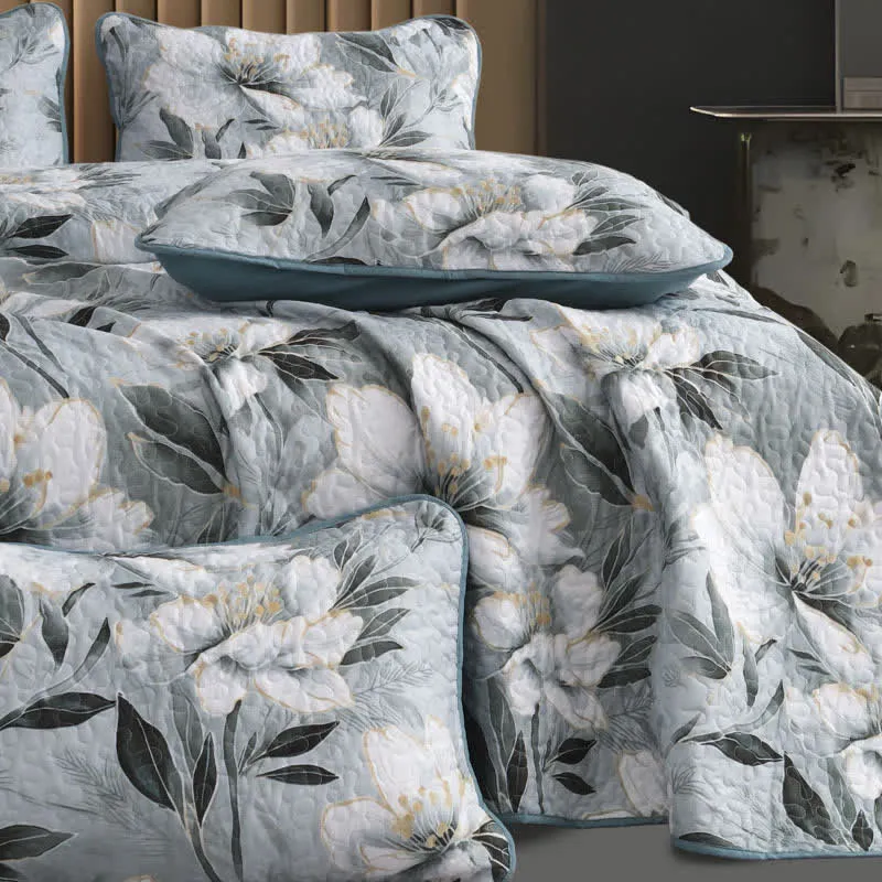 Weiches, leichtes Bettwäscheset mit Blumenmuster und Steppmuster (3-teilig)