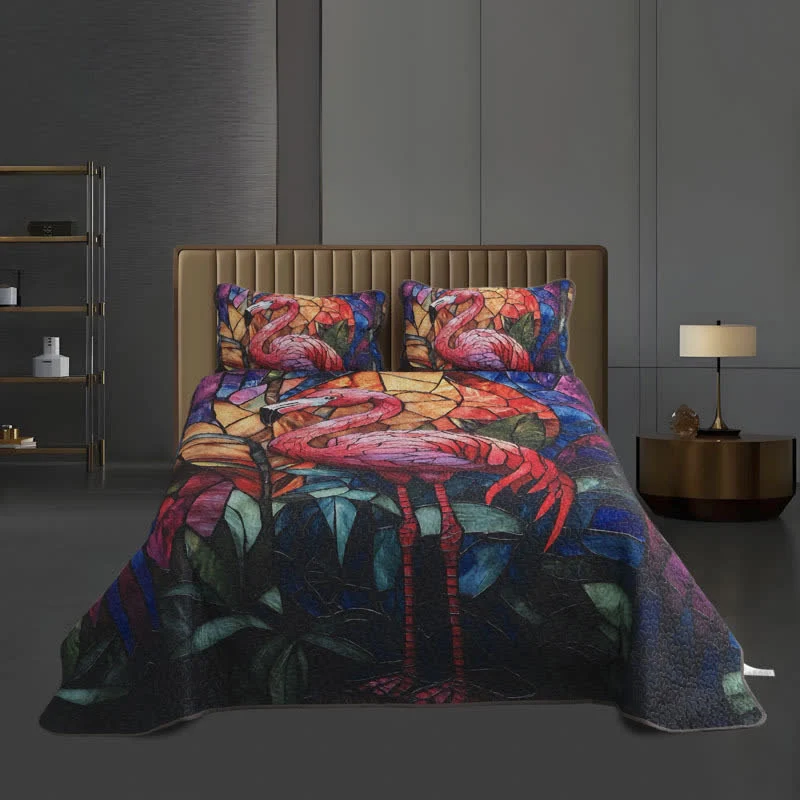 Gestepptes Bettwäscheset im tropischen Flamingo-Stil (3-teilig)