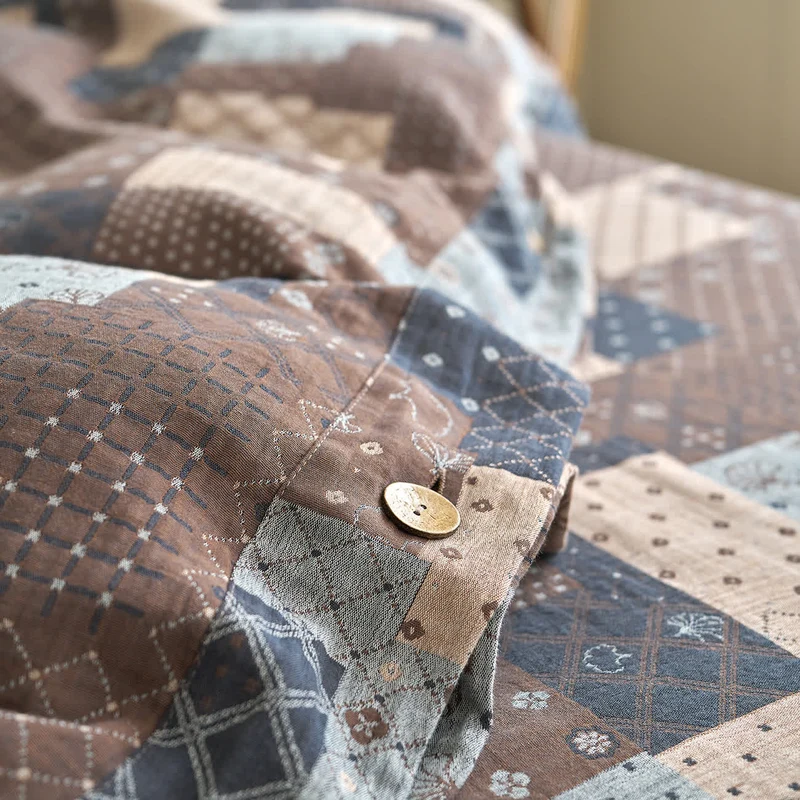 Patchwork-Bettwäscheset aus Baumwollgaze mit geometrischem Muster (4-teilig)
