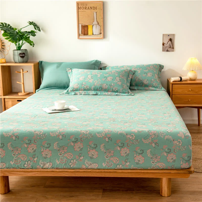 Spannbettlaken aus Baumwollgaze-Jacquard mit Blumenmuster