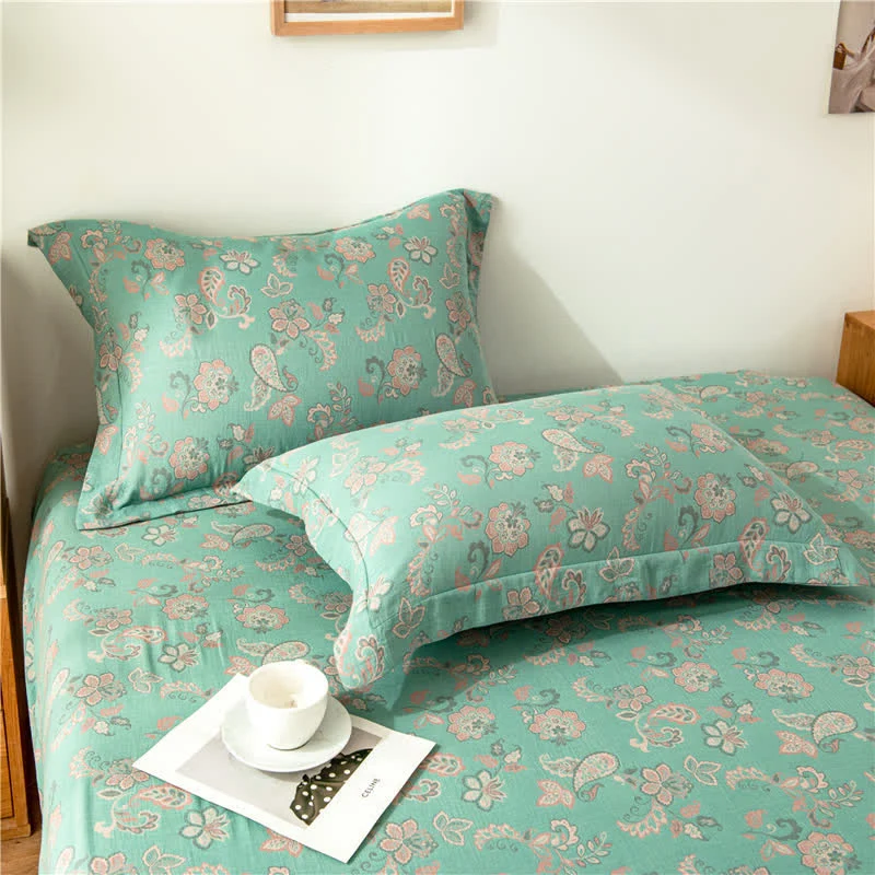 Spannbettlaken aus Baumwollgaze-Jacquard mit Blumenmuster