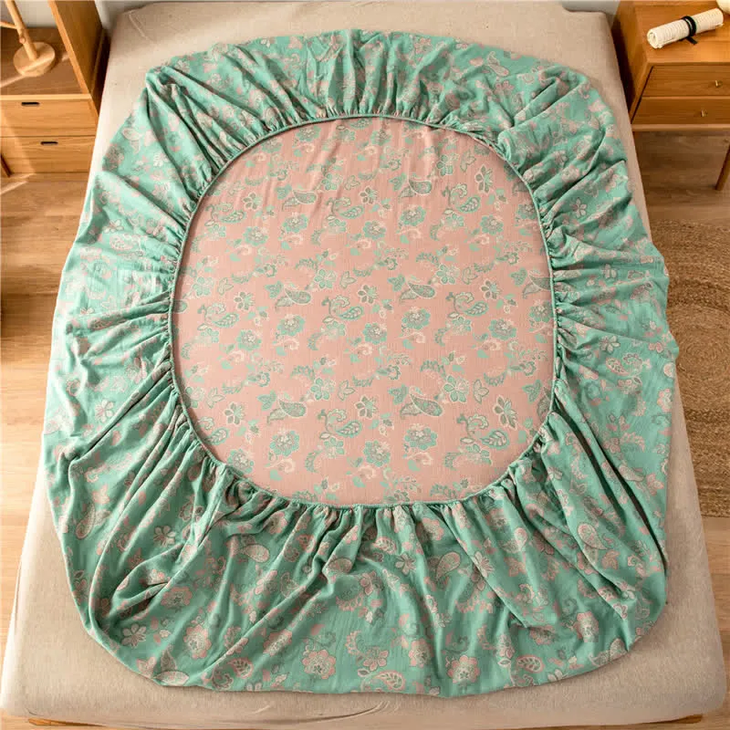 Spannbettlaken aus Baumwollgaze-Jacquard mit Blumenmuster