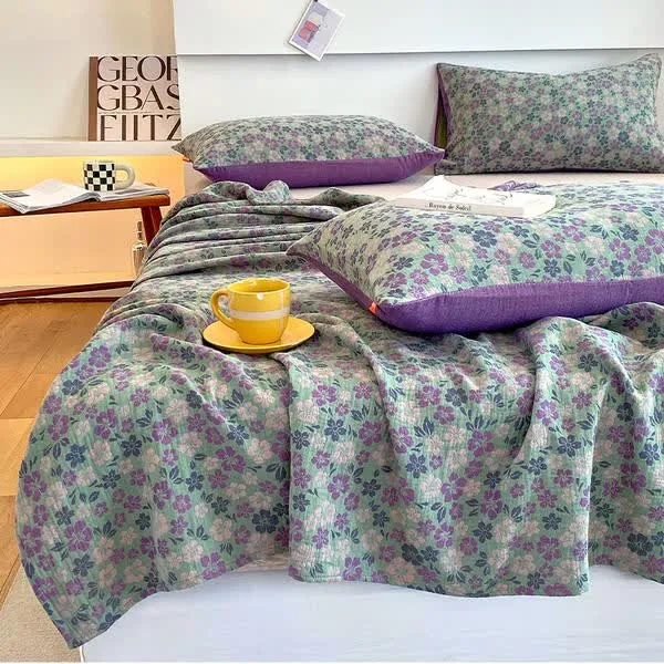 Bettlaken aus Baumwollgaze mit elegantem Blumenmuster