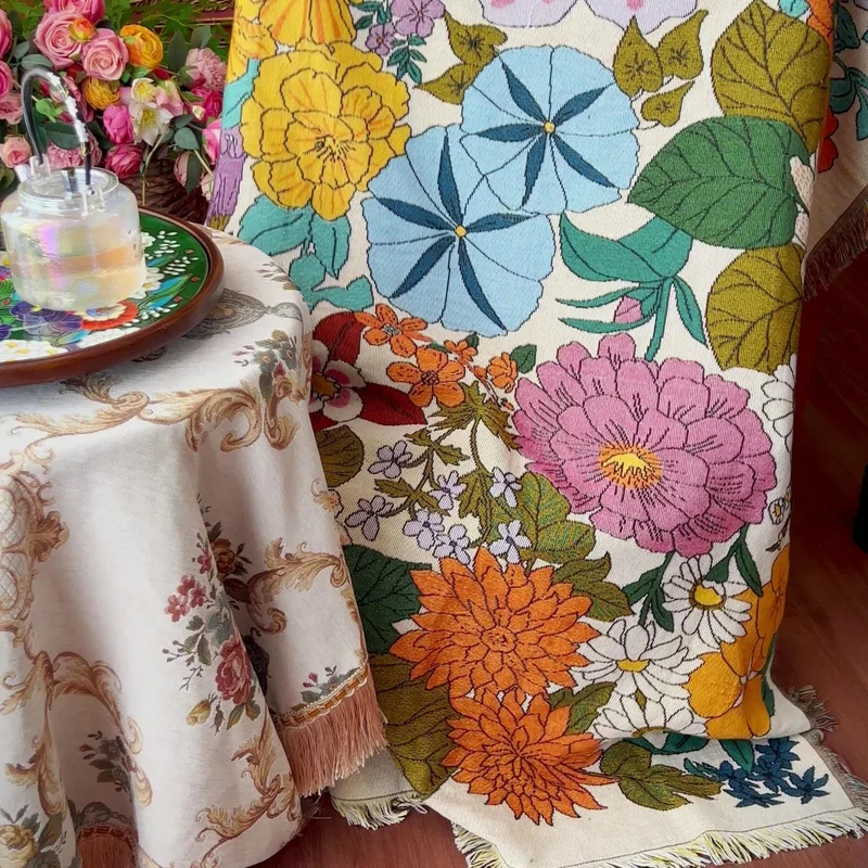 Bunte blühende Blumen Gobelin Sofadecke