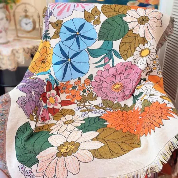 Bunte blühende Blumen Gobelin Sofadecke