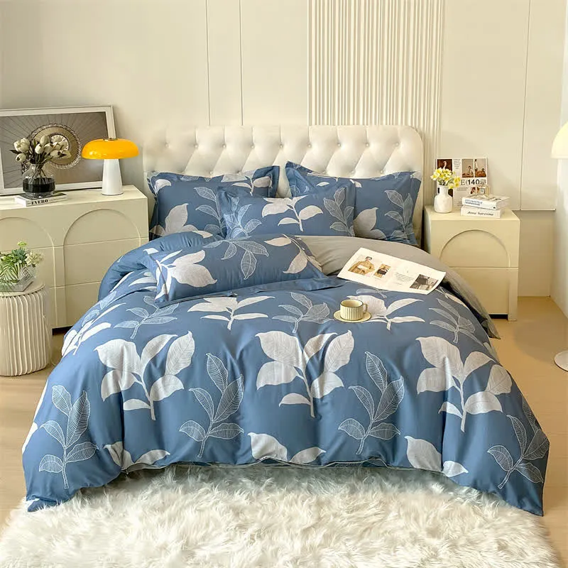 Bettwäscheset aus gebürsteter Baumwolle mit botanischem Motiv (4-teilig)
