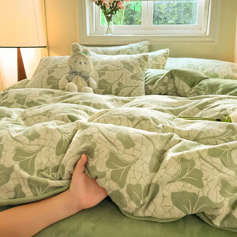 Weiches Jacquard-Bettwäscheset mit Ginkgoblättern (4-teilig)