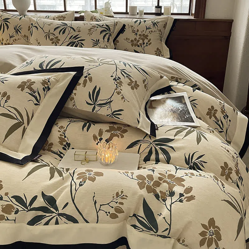 Bettwäscheset mit Blumenmuster aus gebürsteter Baumwolle (4-teilig)