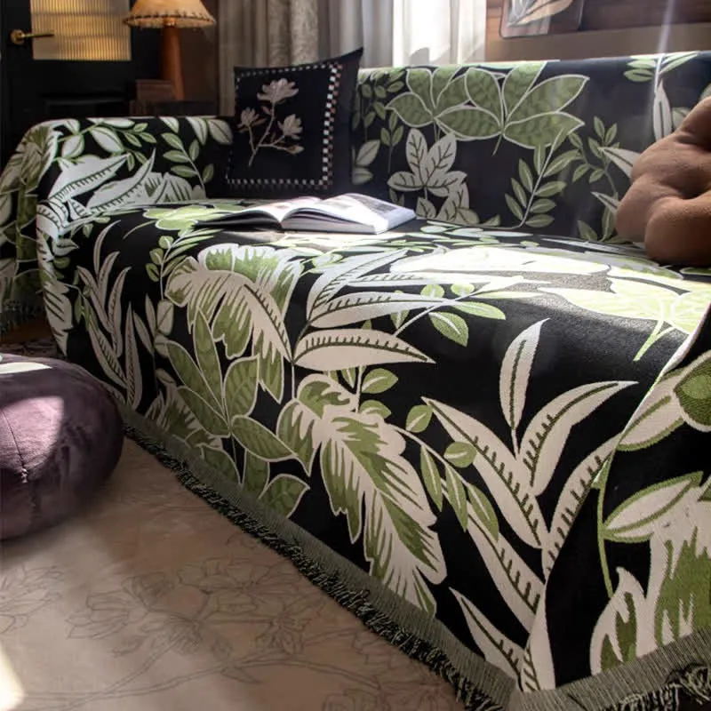 Sofabezug aus Chenille mit Quasten im Vintage-Stil „Rainforest“