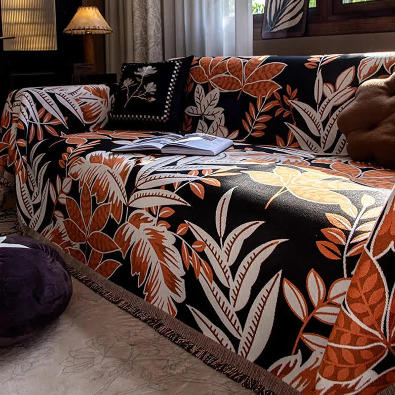 Sofabezug aus Chenille mit Quasten im Vintage-Stil „Rainforest“