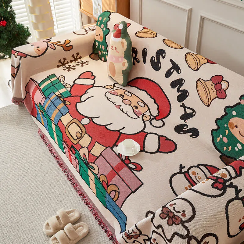 Weihnachtlicher Wendbarer Sofaschoner aus Baumwollleinen