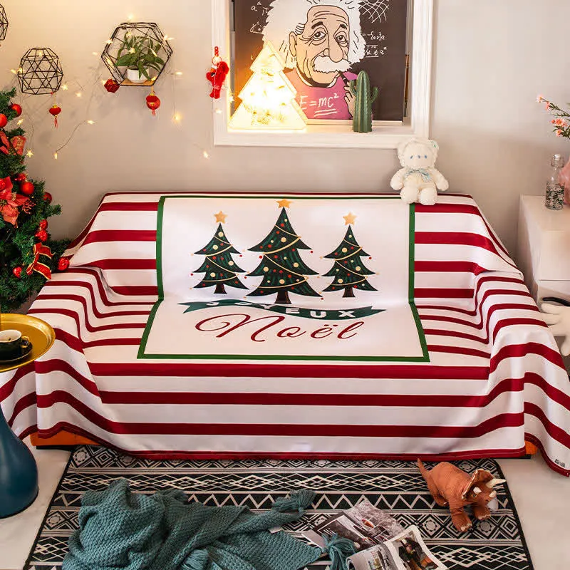 Gestreifte Sofadecke mit Weihnachtsbaum-Motiv, Sofabezug