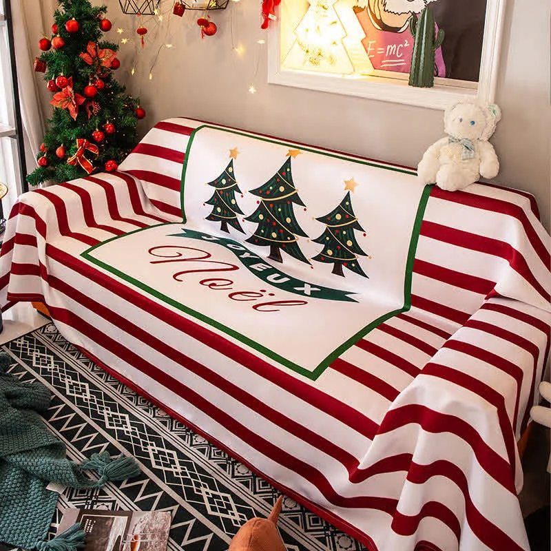 Gestreifte Sofadecke mit Weihnachtsbaum-Motiv, Sofabezug