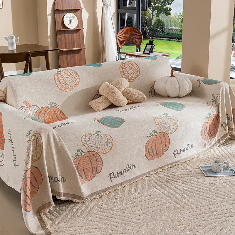 Chenille-Sofabezug mit Halloween-Kürbis