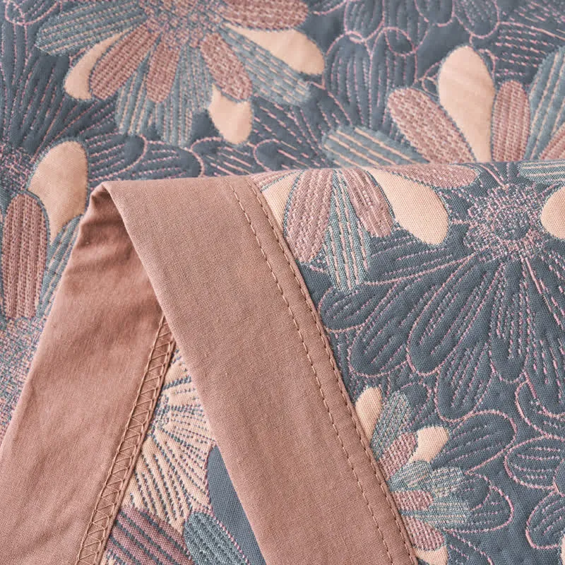 Garngefärbte Jacquarddecke aus geblümter Baumwollgaze